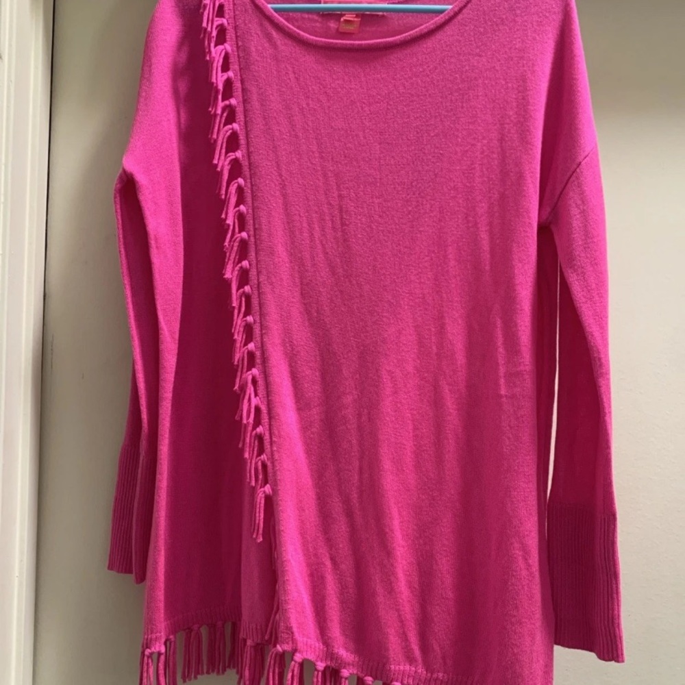 Lilly Pulitzer Emberly Pink Pullover Sweater Small Fringe Tassels Excellent RARE - Picture 2 of 6